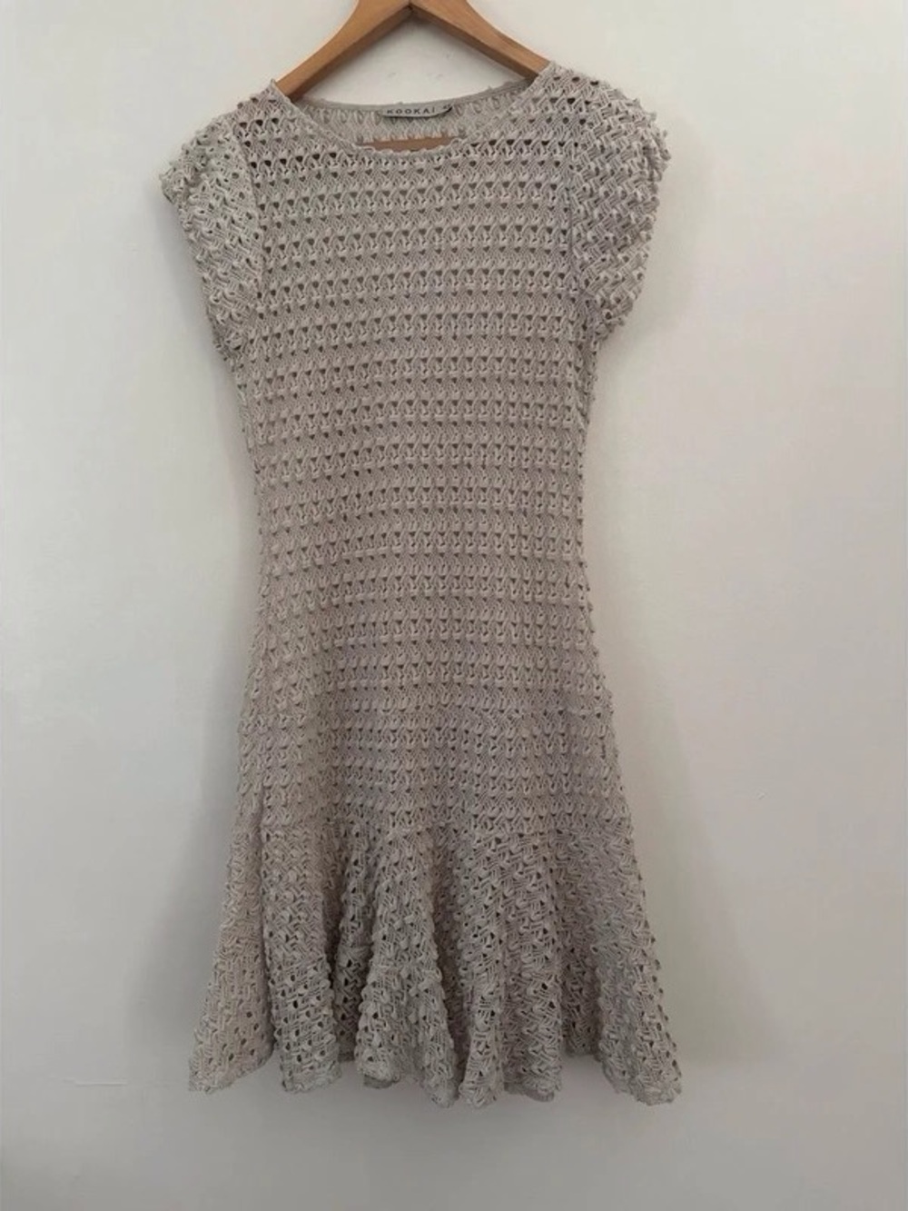 Crocheted Cap Sleeve Dress in Light Beige